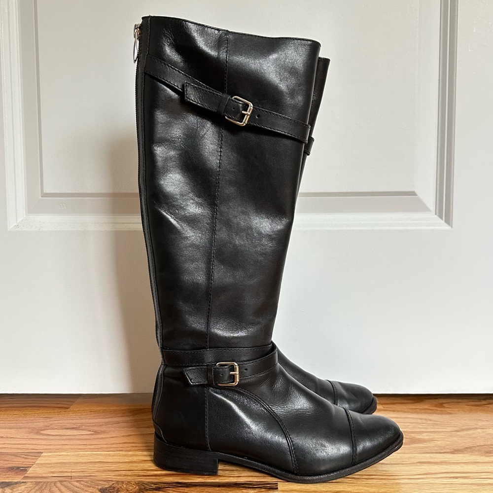 Classic Black Leather Knee-High Riding Boots